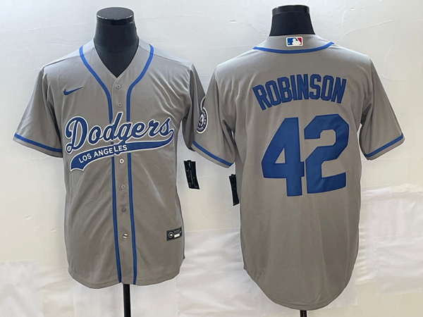 Men's Los Angeles Dodgers Jackie Robinson #42 Gray Player Jersey Joint Edition