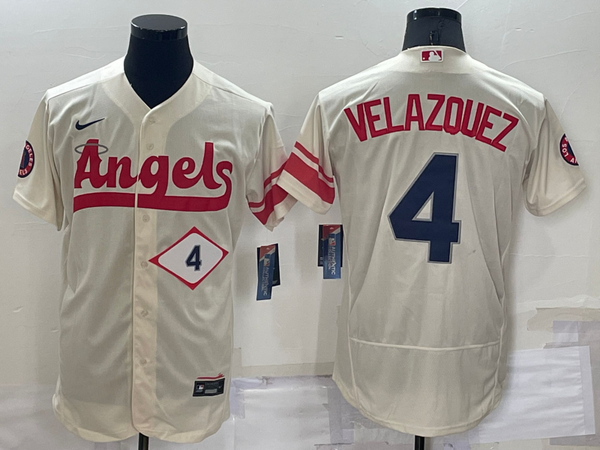 Men's Los Angeles Angels Andrew Velazquez #4 Beige Fashion Stitched Jersey