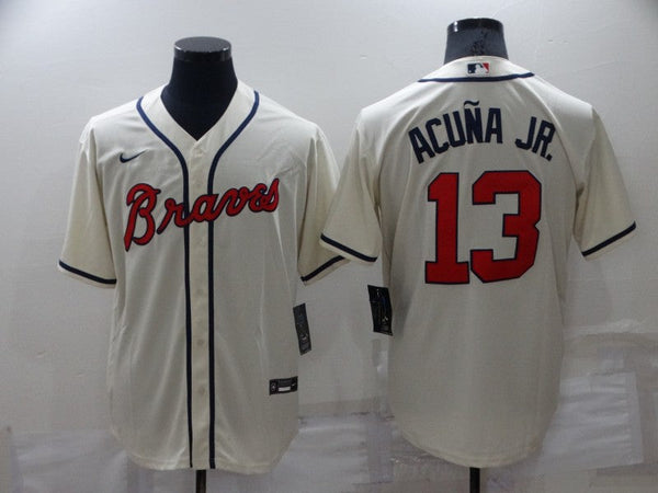 New Men's Atlanta Braves Ronald Acu?a Jr. #13 Rice White Jersey