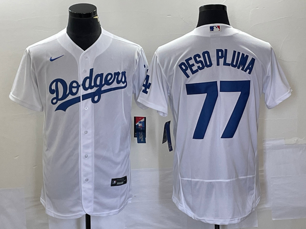 Men's Los Angeles Dodgers Peso Pluma #77 White Replica Game Jersey