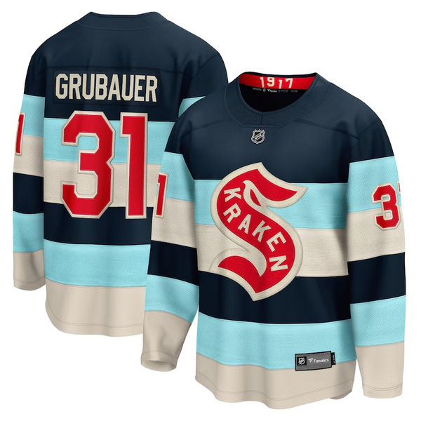 Men's Seattle Kraken Philipp Grubauer #31 Deep Sea Blue 2024 NHL Winter Classic Breakaway Player Jersey