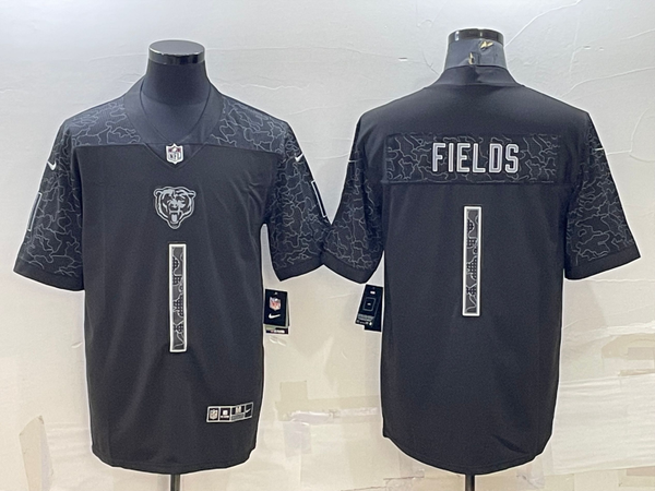 Men's Chicago Bears Justin Fields #1 Black RFLCTV Limited Jersey