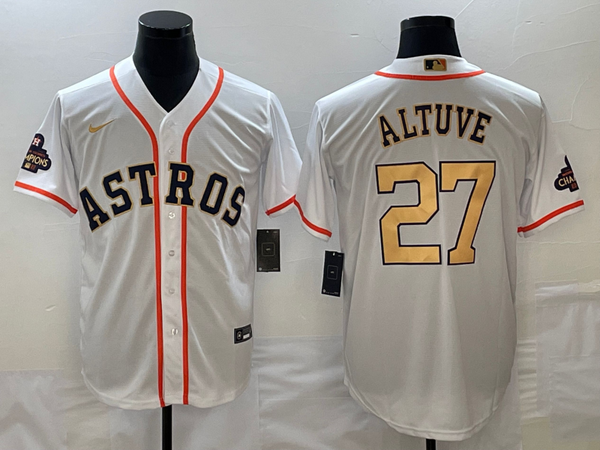 Men's Houston Astros Jose Altuve Nike White/Gold 2023 Gold Collection Replica Player Jersey