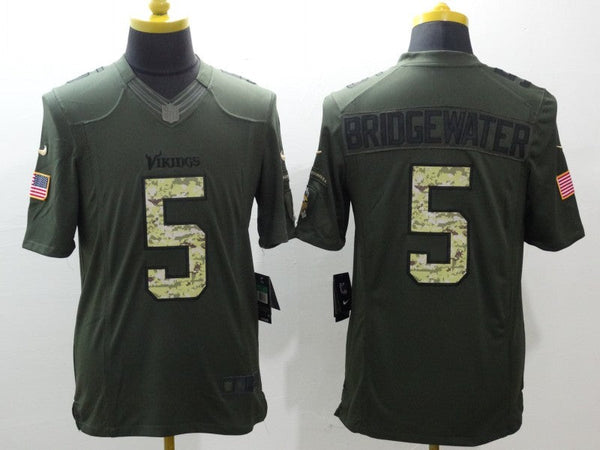 Men's Minnesota Vikings Teddy Bridgewater #5 Army Green Game Jersey