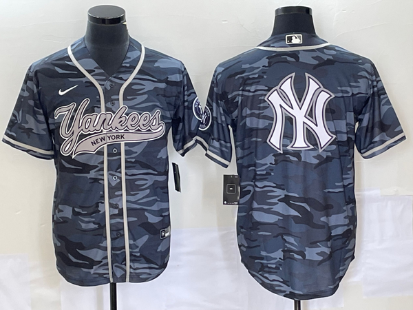 Men's New York Yankees Grey Camouflage Replica Player Jersey Joint Edition