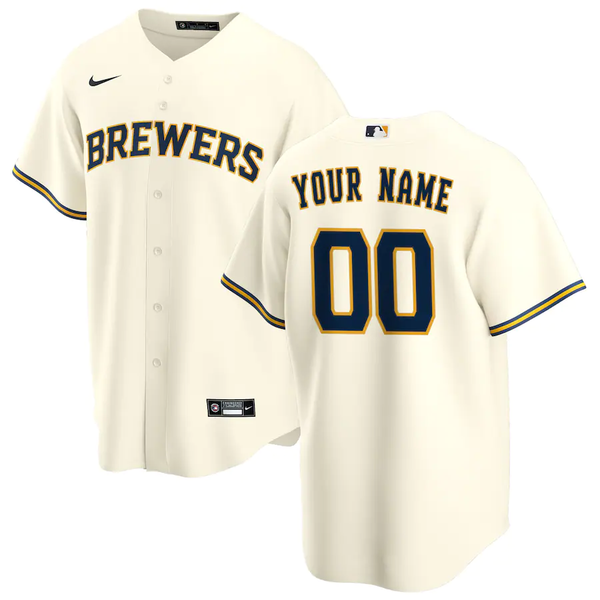 Men's Milwaukee Brewers Cream Home Replica Custom Jersey