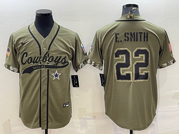 Men's Dallas Cowboys Emmitt Smith #22 Olive 2022 Salute To Service Limited Jersey Joint Edition