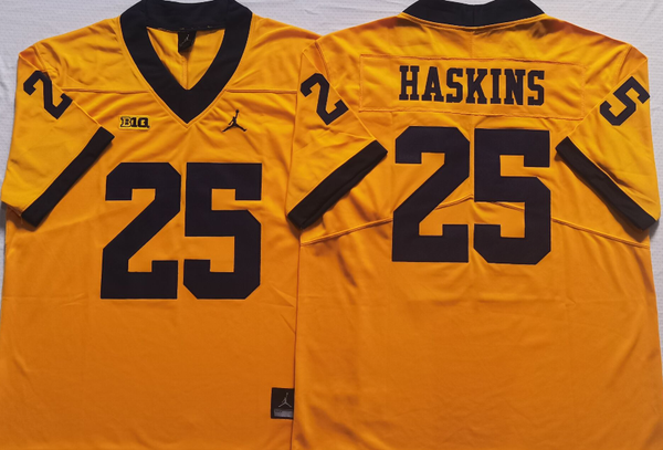 Men's Michigan Wolverines Hassan Haskins #25 Yellow  Alumni Player Game Jersey