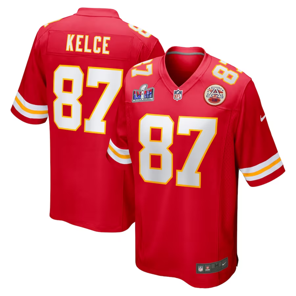 Men's Kansas City Chiefs Travis Kelce #87 Red Super Bowl LVIII Game Jersey