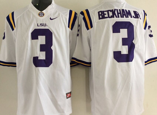 Men's LSU Tigers Odell Beckham #3 White Player Game Jersey