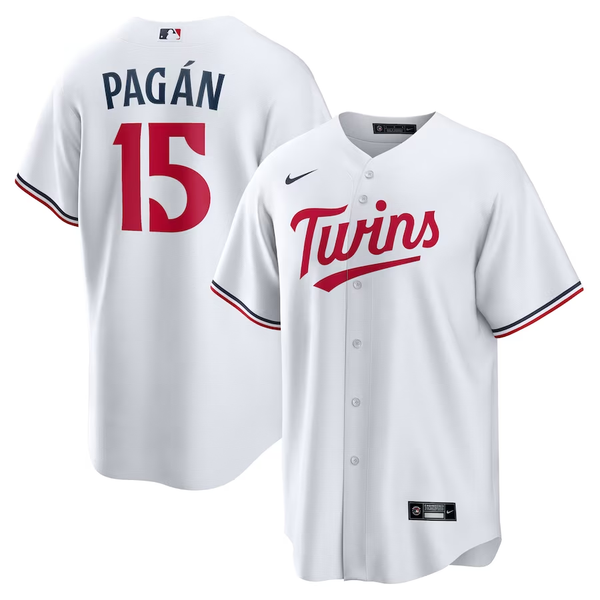 Men's Minnesota Twins Emilio Pag¨¢n #15 White Home Replica Player Jersey