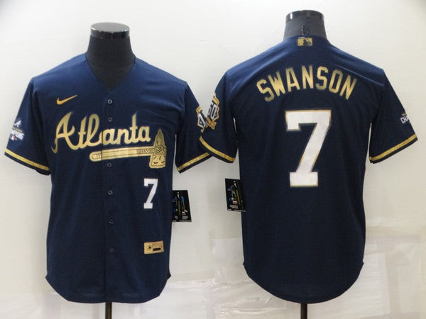 Men's Atlanta Braves Dansby Swanson #7 Navy Fashion Stitched Jersey