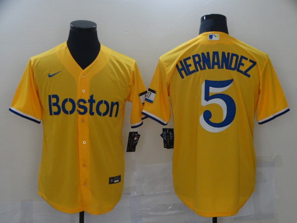 Men's Boston Red Sox Enrique Hernandez #5 Yellow Replica Baseball Jersey