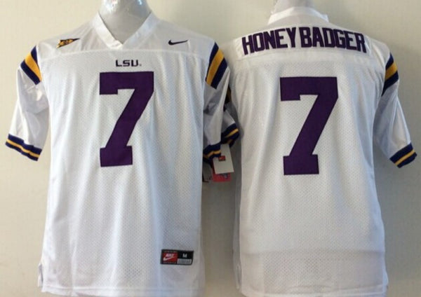 Men's LSU Tigers Honey Badger #7 White Player Game Jersey