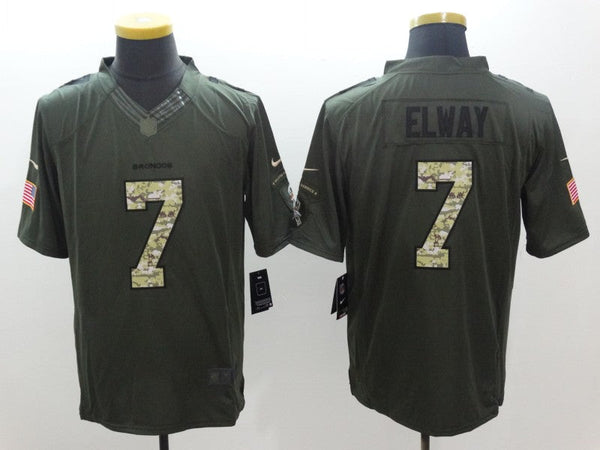 Men's Denver Broncos John Elway #7 Army Green Game Jersey