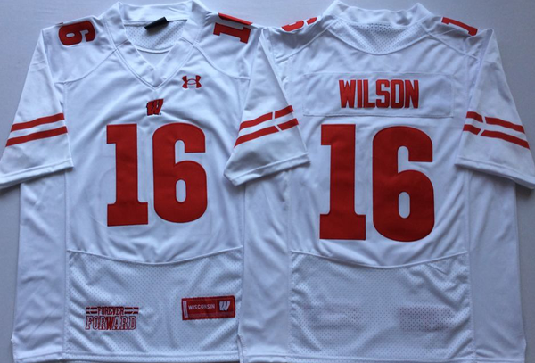 Men's Wisconsin Badgers Russell Wilson #16 White Player Game Jersey