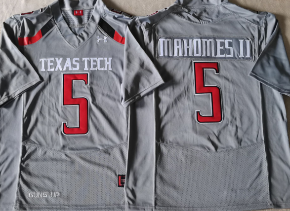 Men's Texas Tech Red Raiders Patrick Mahomes #5 Gray Player Game Jersey