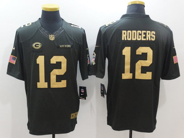 Men's Green Bay Packers Aaron Rodgers #12 Black Authentic Game Jersey