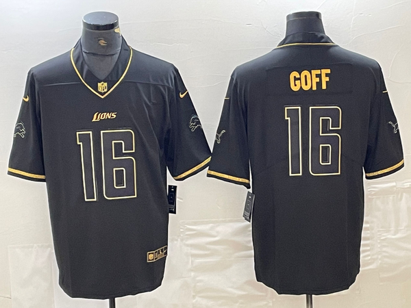 Men's Detroit Lions Jared Goff #16 Black Game Jersey