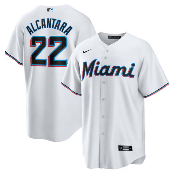 Men's Miami Marlins Sandy Alcantara #22 White Replica Player Jersey