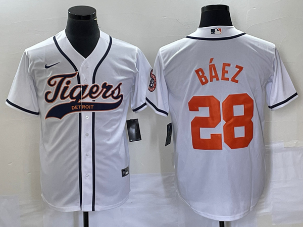 Men's Detroit Tigers Javier Baez #28 White Replica Player Jersey Joint Edition