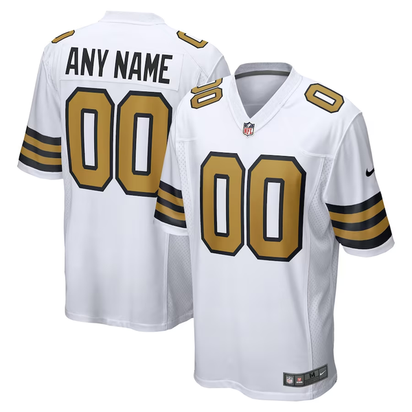 Custom New Orleans Saints White Alternate Game Jersey