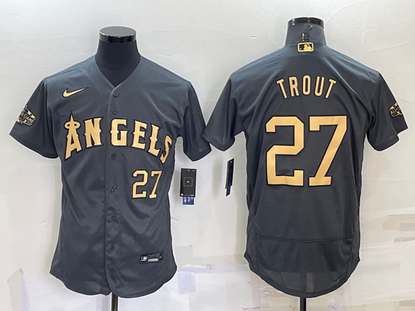 Men's Los Angeles Angels Mike Trout #27 Gray Fashion Stitched Jersey