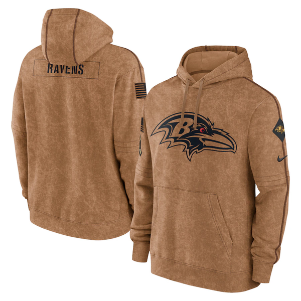 Men's Baltimore Ravens Brown 2023 Salute To Service Club Pullover Hoodie