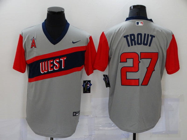 Men's Los Angeles Angels Mike Trout #27 Gray Printed Player Jersey