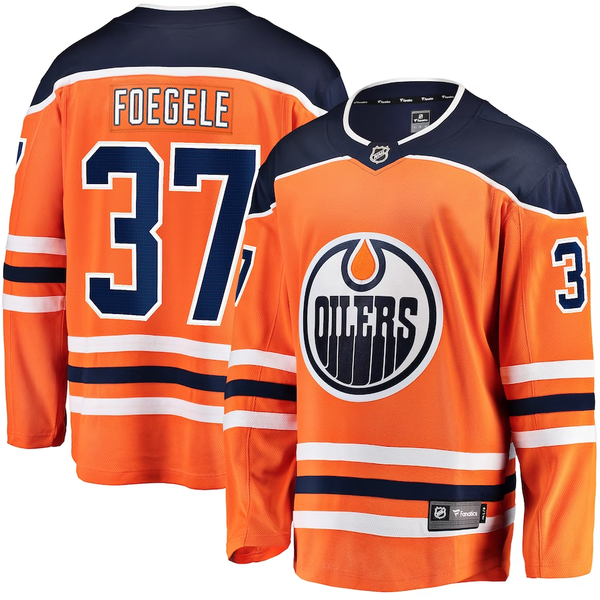 Men's Edmonton Oilers Warren Foegele #37 Orange Home Breakaway Jersey