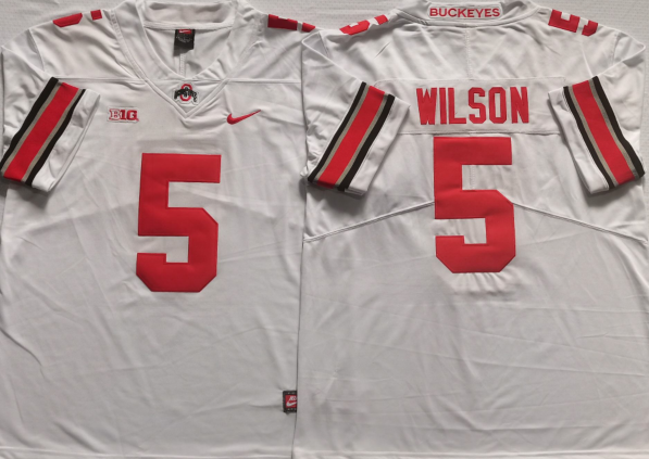 Men's Ohio State Buckeyes Garrett Wilson #5 White Player Game Jersey