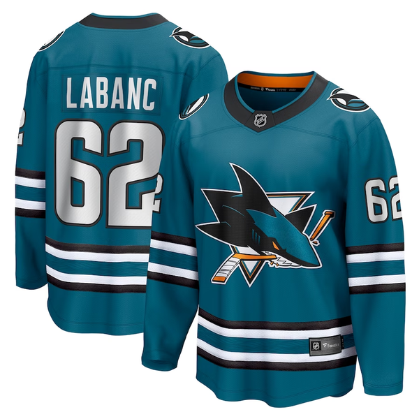 Men's San Jose Sharks Kevin Labanc #62 Teal Breakaway Player Jersey