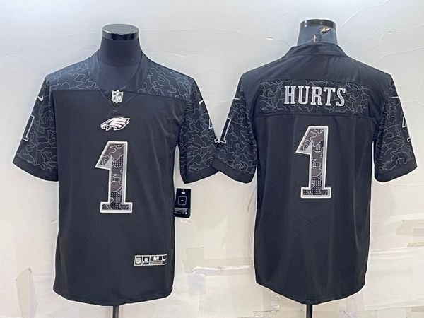 Men's Philadelphia Eagles Jalen Hurts #1 Black RFLCTV Limited Jersey