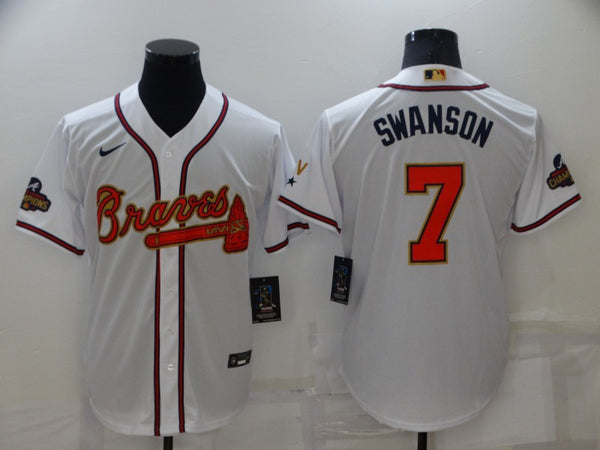 Men's Atlanta Braves Dansby Swanson #7 White Replica Game Jersey