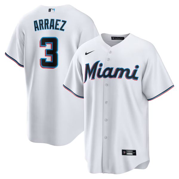 Men's Miami Marlins Luis Arraez #3 White Home Replica Player Jersey