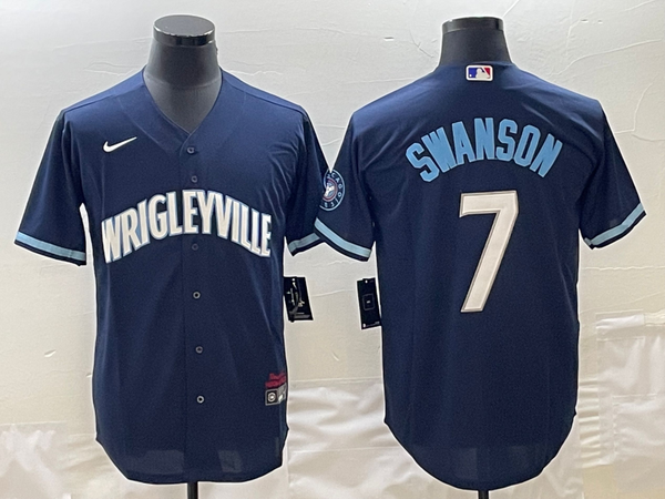 Men's Chicago Cubs Dansby Swanson Navy City Connect Replica Jersey