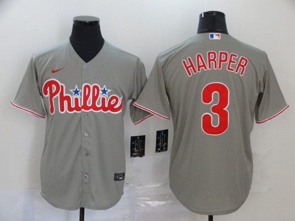 Men's Philadelphia Phillies #3 Bryce Harper Majestic Jersey Gray