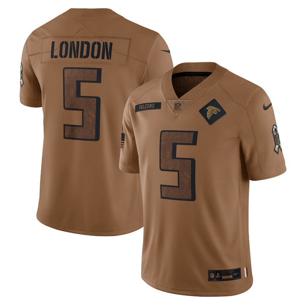 Men's Atlanta Falcons Drake London #5 Brown 2023 Salute To Service Limited Jersey