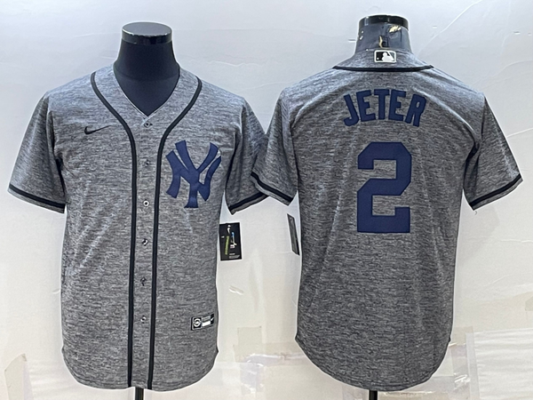 Men's New York Yankees Derek Jeter #2 Gray Replica Player Jersey