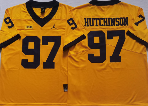 Men's Michigan Wolverines Aiden Hutchinson #97 Yellow Alumni Player Game Jersey