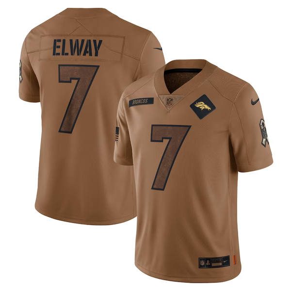 Men's Denver Broncos John Elway #7 Brown 2023 Salute To Service Retired Player Limited Jersey