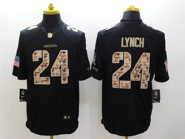 Men's Seattle Seahawks Marshawn Lynch #24 Black Game Player Jersey