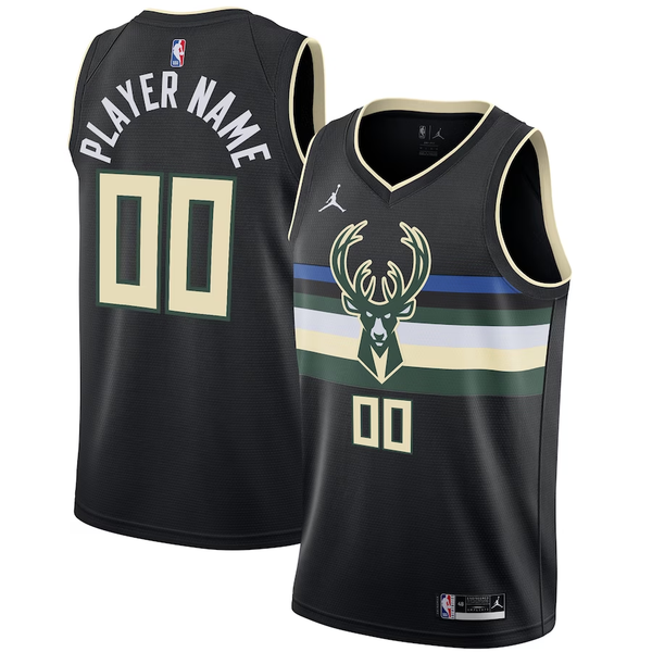 Men's Milwaukee Bucks Black Swingman Custom Jersey - Statement Edition