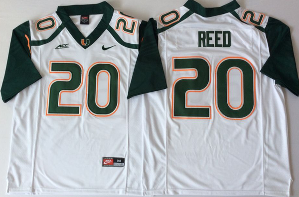 Men's Miami Hurricanes Ed Reed #20 White Team Football game Jersey