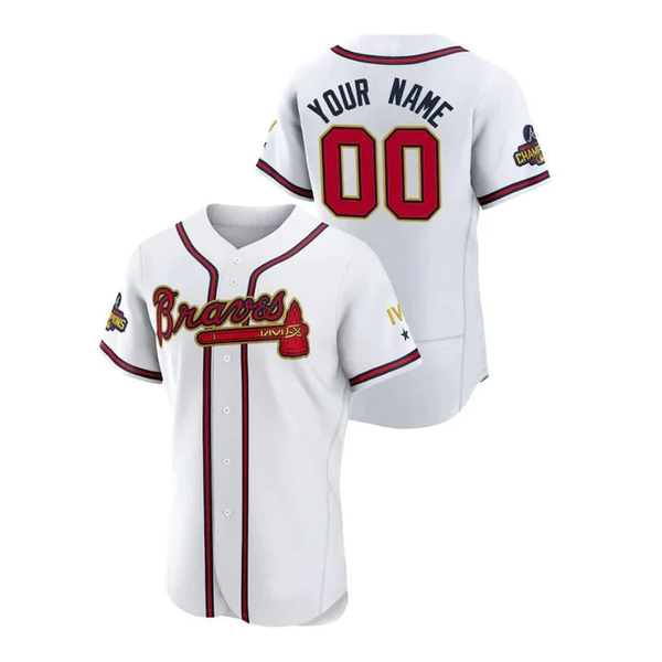 Men's Atlanta Braves White 2022 Gold Program Stitched Custom Jersey