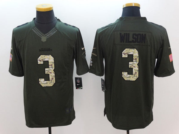 Men's Seattle Seahawks Russell Wilson #3 Army Green Game Jersey