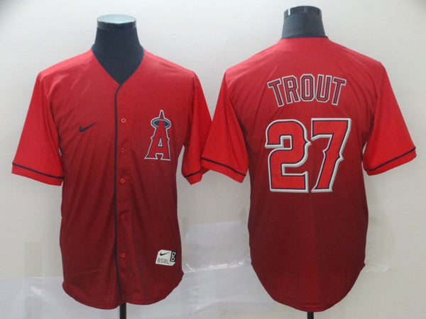 Men's Los Angeles Angels Mike Trout #27 Red Gradient Baseball Jersey