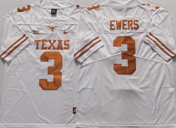 Men's Texas Longhorns Quinn Ewers #3 White Replica Team Jersey