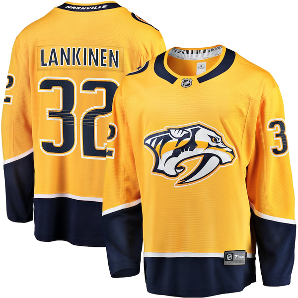 Men's Nashville Predators Kevin Lankinen #32 Gold Home Breakaway Player Jersey