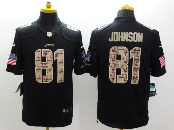 Men's Detroit Lions Calvin Johnson #81 Black Game Jersey